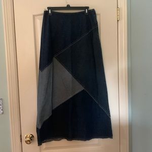 Patchwork denim maxi skirt